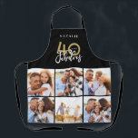 Photo collage black and gold 40th birthday modern apron<br><div class="desc">Photo collage black and gold 40th birthday modern typography design.</div>