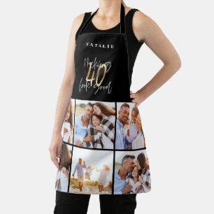 Photo collage black and gold 40th birthday modern apron
