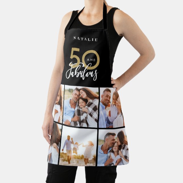 Photo collage black and gold 50th birthday modern  apron (Insitu)