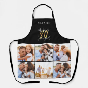 Photo collage black and gold 80th birthday modern apron