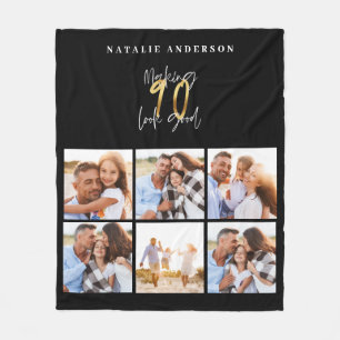 Photo collage black and gold 90th birthday fleece blanket