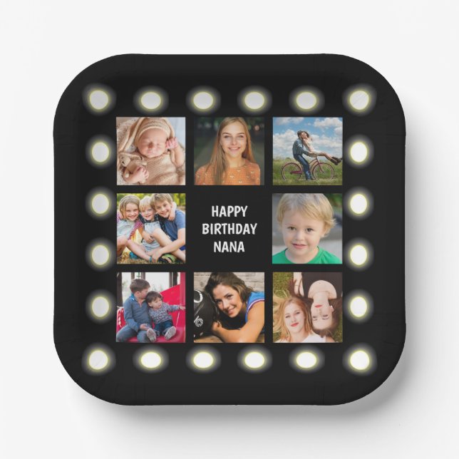 Photo Collage Black and White Custom Paper Plate (Front)