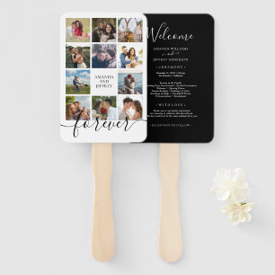 Photo Collage Black and White Wedding Program Hand Fan