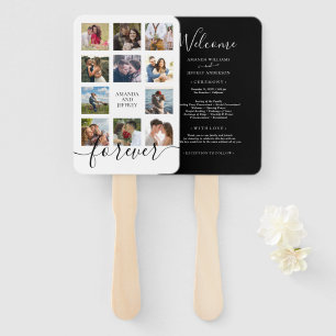 Photo Collage Black and White Wedding Program Hand Hand Fan