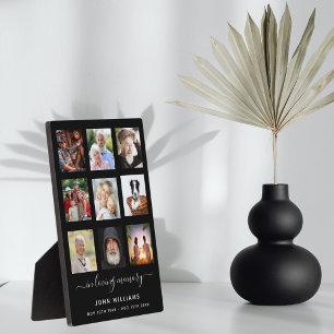 Photo collage black memorial funeral plaque