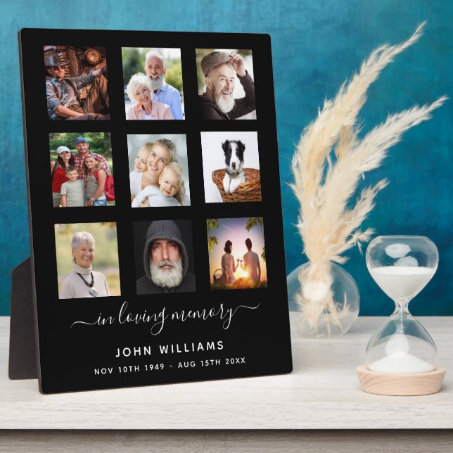 Photo collage black memorial funeral plaque (Side)