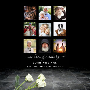 Photo collage black memorial funeral poster