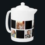 Photo Collage Black Modern Chequered Family<br><div class="desc">Custom black and white chequered photo teapot. Perfect gift for your family,  grandparents,  or newlyweds. More colour options available. Easily personalise our black chequered teapot with your photos. INFO: Both portrait and landscape images will work as far as the focal point is fairly central.</div>