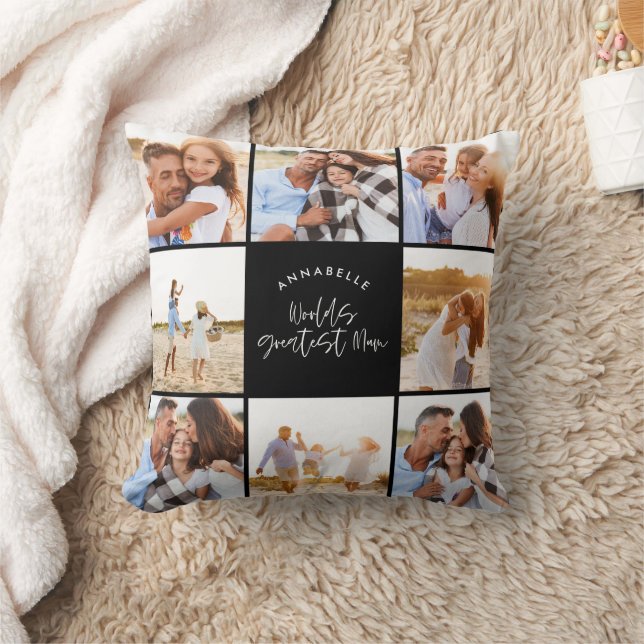 Photo collage black typography modern mothers day cushion (Blanket)