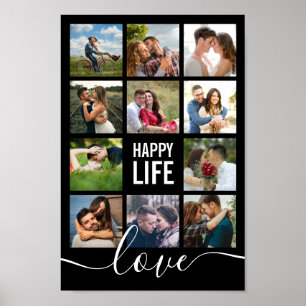 Photo Collage Black Wedding Happy Life Poster