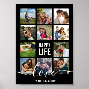Photo Collage Black Wedding Poster
