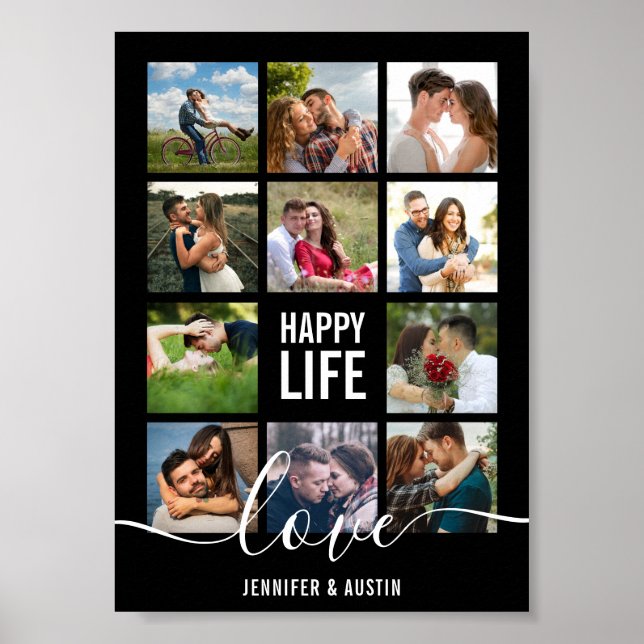 Photo Collage Black Wedding Poster (Front)