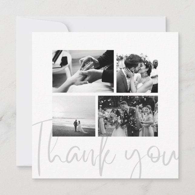 Photo Collage Black White Wedding Thank You Card (Front)