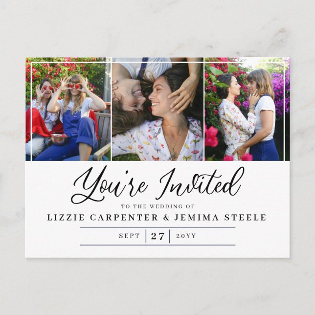 Photo Collage Black You're Invited Budget Wedding Invitation Postcard (Front)