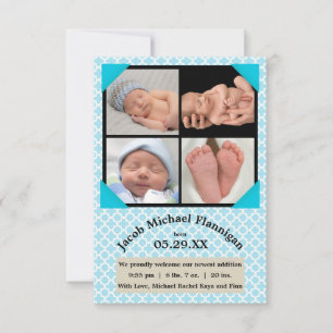 Photo Collage Blue Boy - 3x5 Birth Announcement