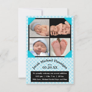Photo Collage Blue Boy - 3x5 Birth Announcement