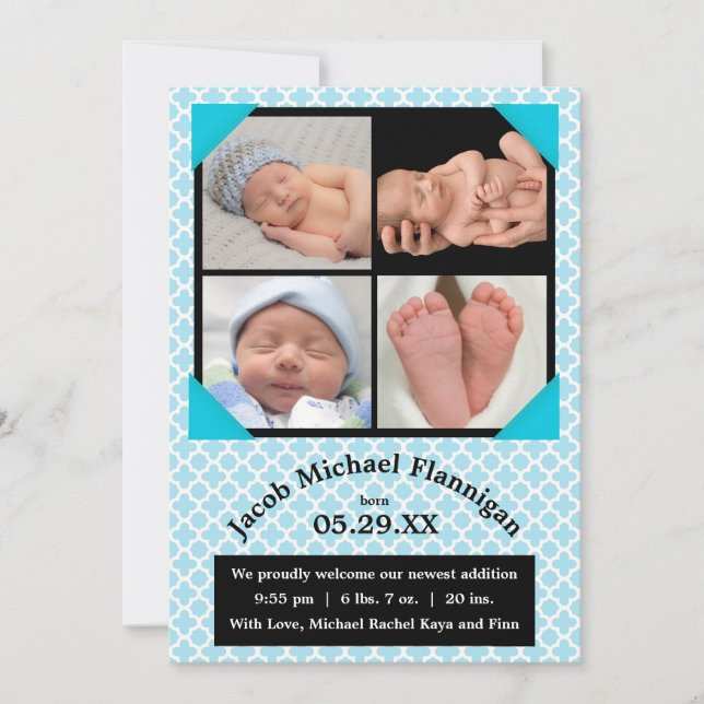 Photo Collage Blue Boy - Birth Announcement (Front)