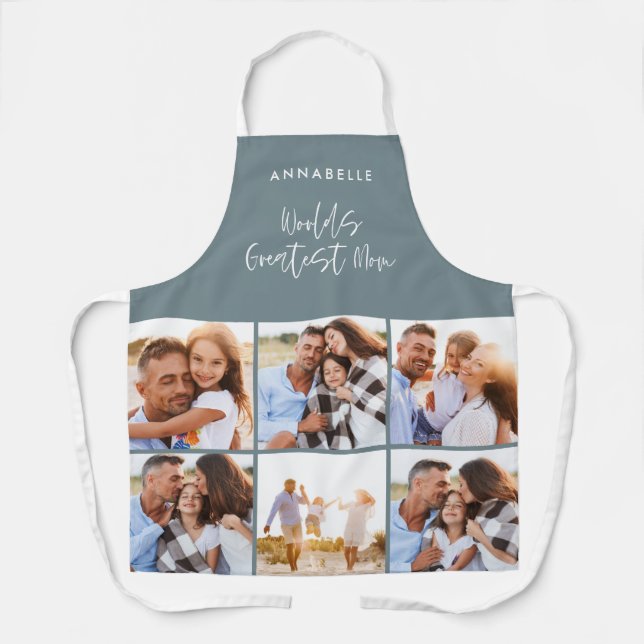 Photo collage blue girly modern mothers day apron (Front)