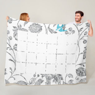 Photo Collage Blue Grey Floral Family Photos Fleece Blanket