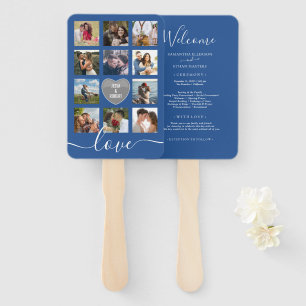 Photo Collage Blue Wedding Program Hand  Hand Fan