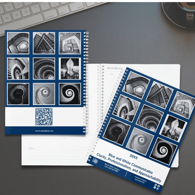 Photo Collage Blue White Small Business Planner (Photo Collage Blue White Small Business Planner)