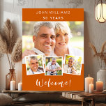 Photo collage burnt orange birthday party welcome poster<br><div class="desc">Create your own unique photo collage. Use four,  4 of your favourite photo. Personalise and add a name and age. A trendy retro burnt orange coloured background,  white text.</div>