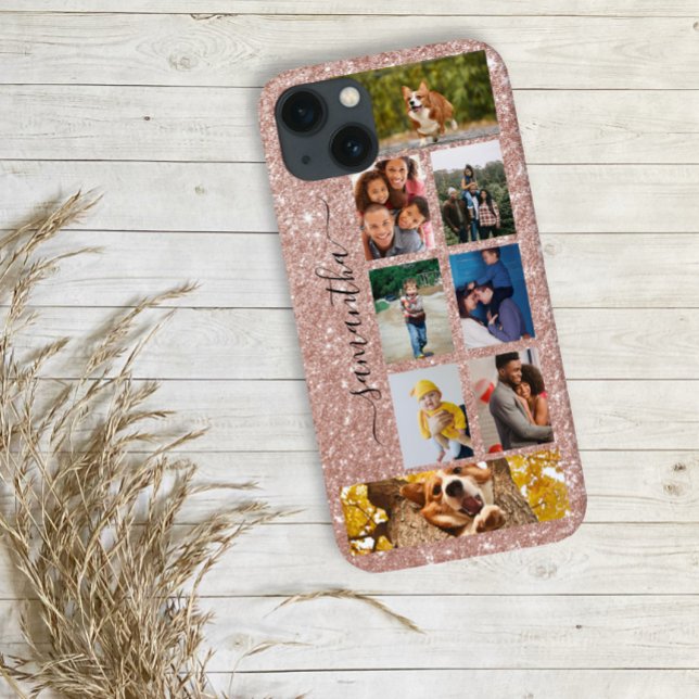 Photo Collage Calligraphy Monogram Name Glitter Ca Case-Mate iPhone Case (Creator Uploaded)