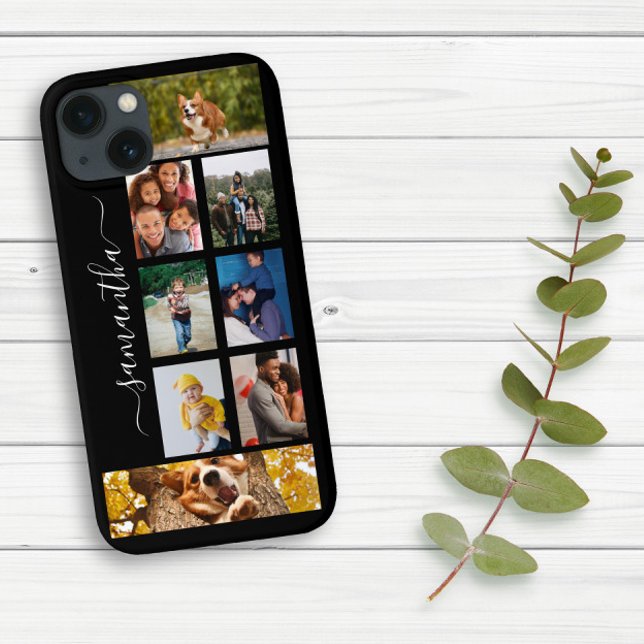 Photo Collage Calligraphy Monogram Name Script iPhone Case (Creator Uploaded)