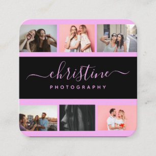 Photo Collage & Calligraphy Monogram Photographer  Square Business Card