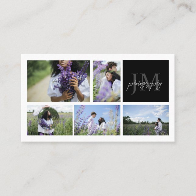 Photo Collage & Calligraphy Monogram Photography Business Card (Front)