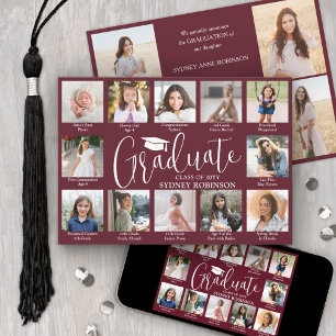 Photo Collage & Captions Maroon & White Graduation Announcement