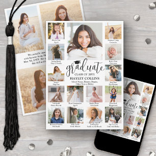Photo Collage & Captions Modern Script Graduation Announcement