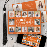 Photo Collage & Captions Orange & White Graduation