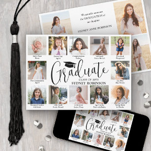 Photo Collage & Captions Trendy Script Graduation Announcement