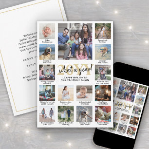 Photo Collage & Captions What a Year Gold White Holiday Card