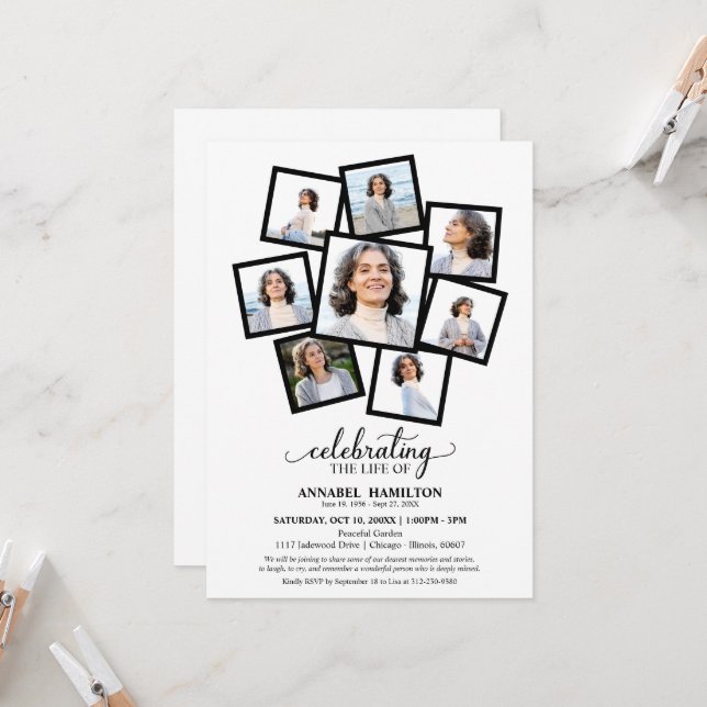 Photo Collage Celebration of Life Funeral  Invitat Invitation (Front/Back In Situ)