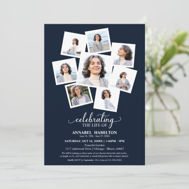 Photo Collage Celebration of Life Memorial Service Invitation (Standing Front)