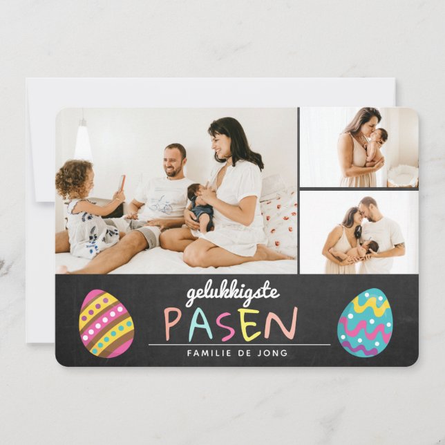 Photo-collage Chalk Pastel Happy Easter Feest Holiday Card (Front)