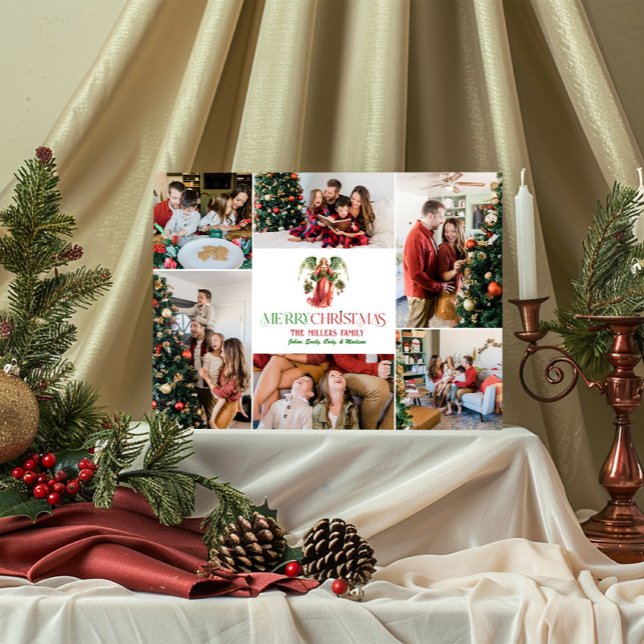Photo Collage Christmas Angel Fancy Typography Invitation (Creator Uploaded)
