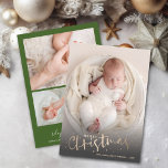 Photo Collage Christmas Birth Announcement<br><div class="desc">Sweet holiday theme birth announcements feature your favourite newborn photo on the front with the greeting Merry Christmas and your names. Your baby's birth stats and 3 photos on the back. CHANGE the background colour on the back with our Edit tools.</div>