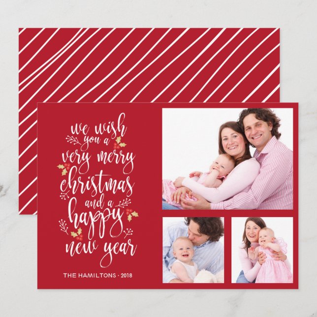 Photo Collage Christmas Card 3 Photos (Front/Back)