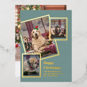 PHOTO Collage Christmas Card REAL GOLD FOIL