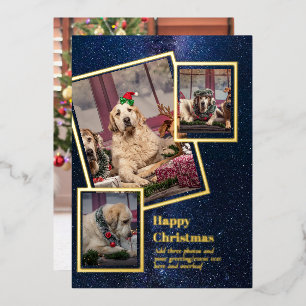 PHOTO Collage Christmas Card REAL GOLD FOIL