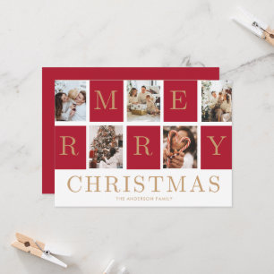 Photo Collage Christmas Family Gold Holiday Card