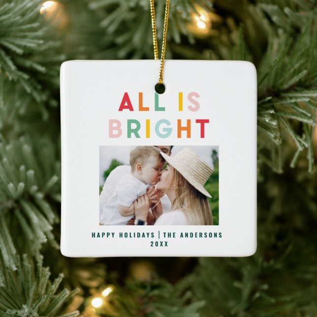 Photo collage christmas rainbow colourful bright h ceramic ornament (Tree)