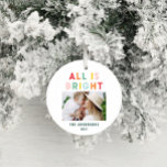 Photo collage christmas rainbow colourful bright h ceramic tree decoration<br><div class="desc">Photo collage christmas rainbow colourful stripe all is bright fun family holiday collection.</div>