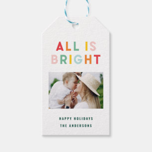 Photo collage christmas rainbow colourful bright h gift tags