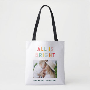 Photo collage christmas rainbow colourful bright h tote bag