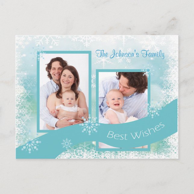 Photo collage Christmas snowflakes Personalised Holiday Postcard (Front)