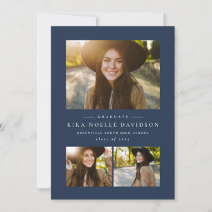 Photo collage classic navy graduation announcement
